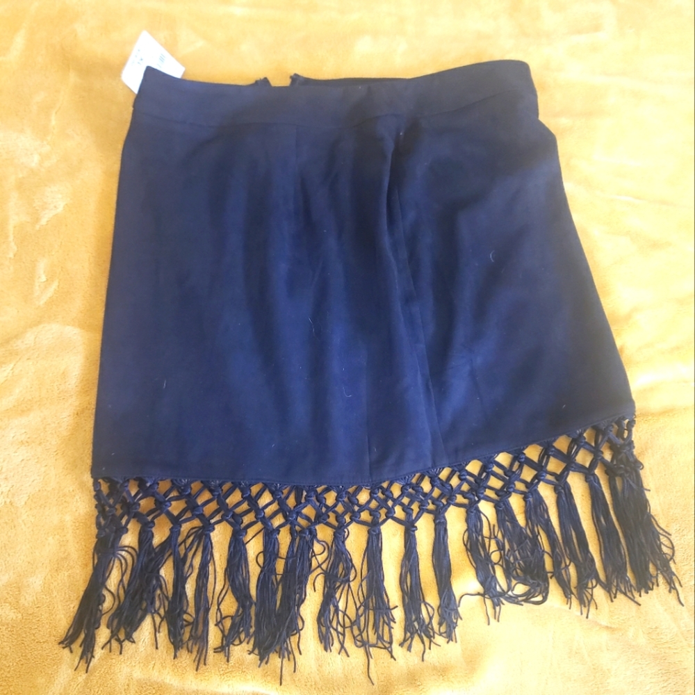 Black microfiber fringe skirt